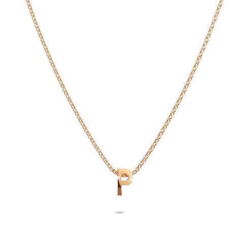 Initials Brick Alphabet Letter Necklace Rose Gold Layered Steel Jewellery